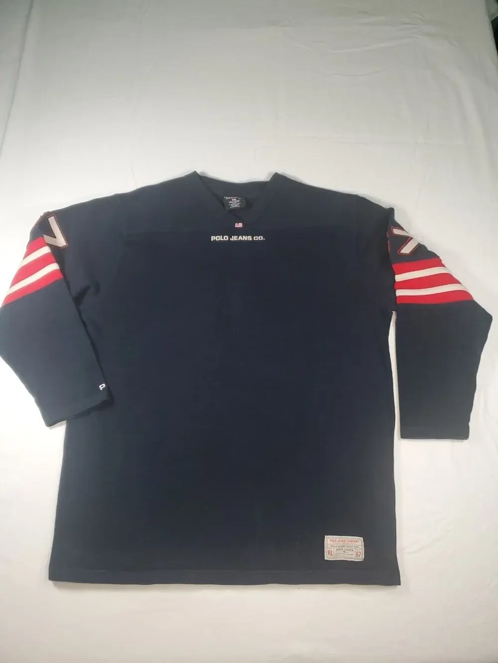 Vintage Polo Ralph Lauren Rugby Jersey Sweater Men’s XL V-Neck #67 Arm Patches